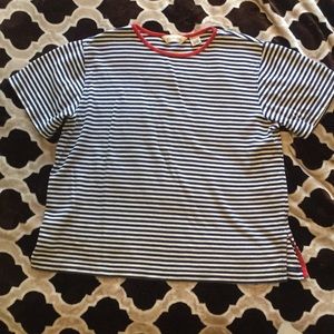 Large navy/white striped short sleeved tee